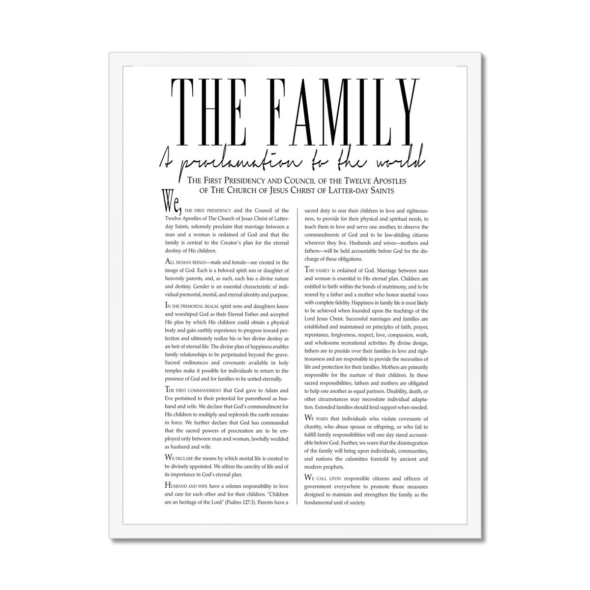 Family Proclamation Framed Print