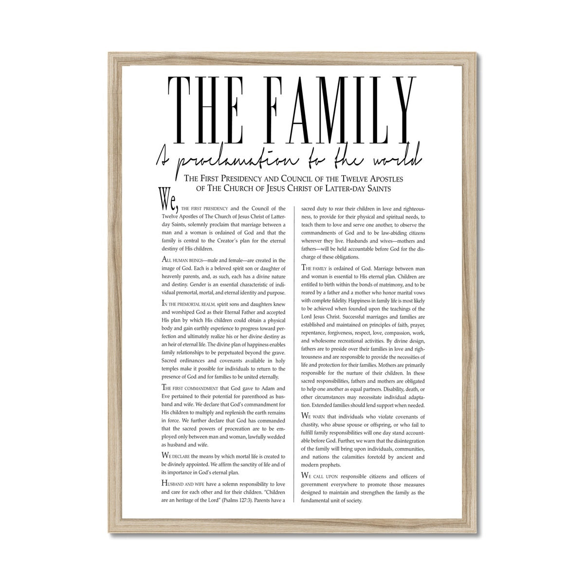 Family Proclamation Framed Print