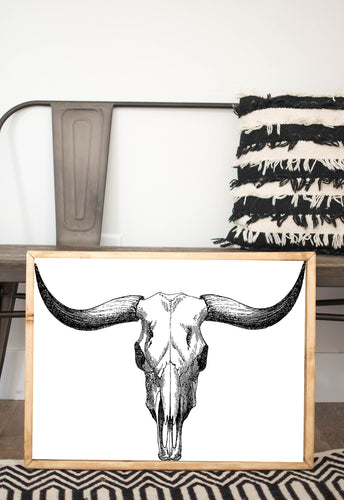 Bull Skull South West Design Black and White Print